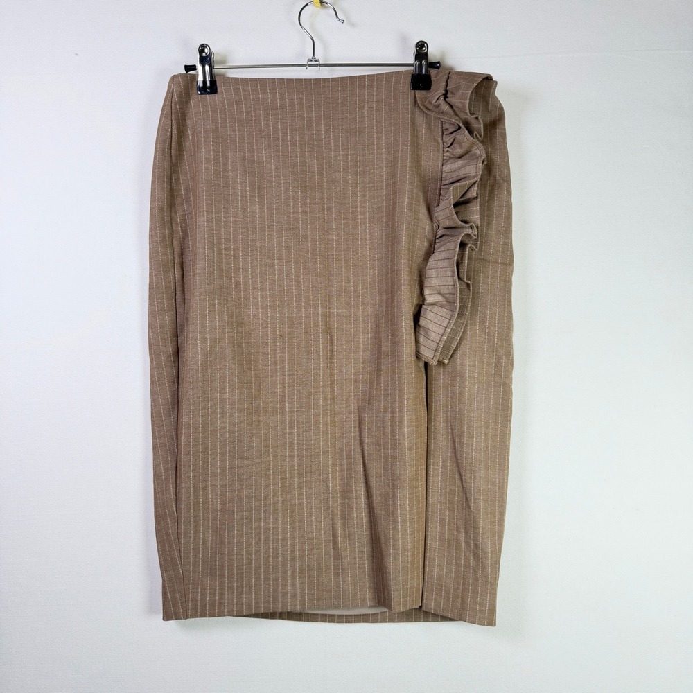 EXPRESS Tan Pinstripe Ruffle Front Pencil Skirt 6